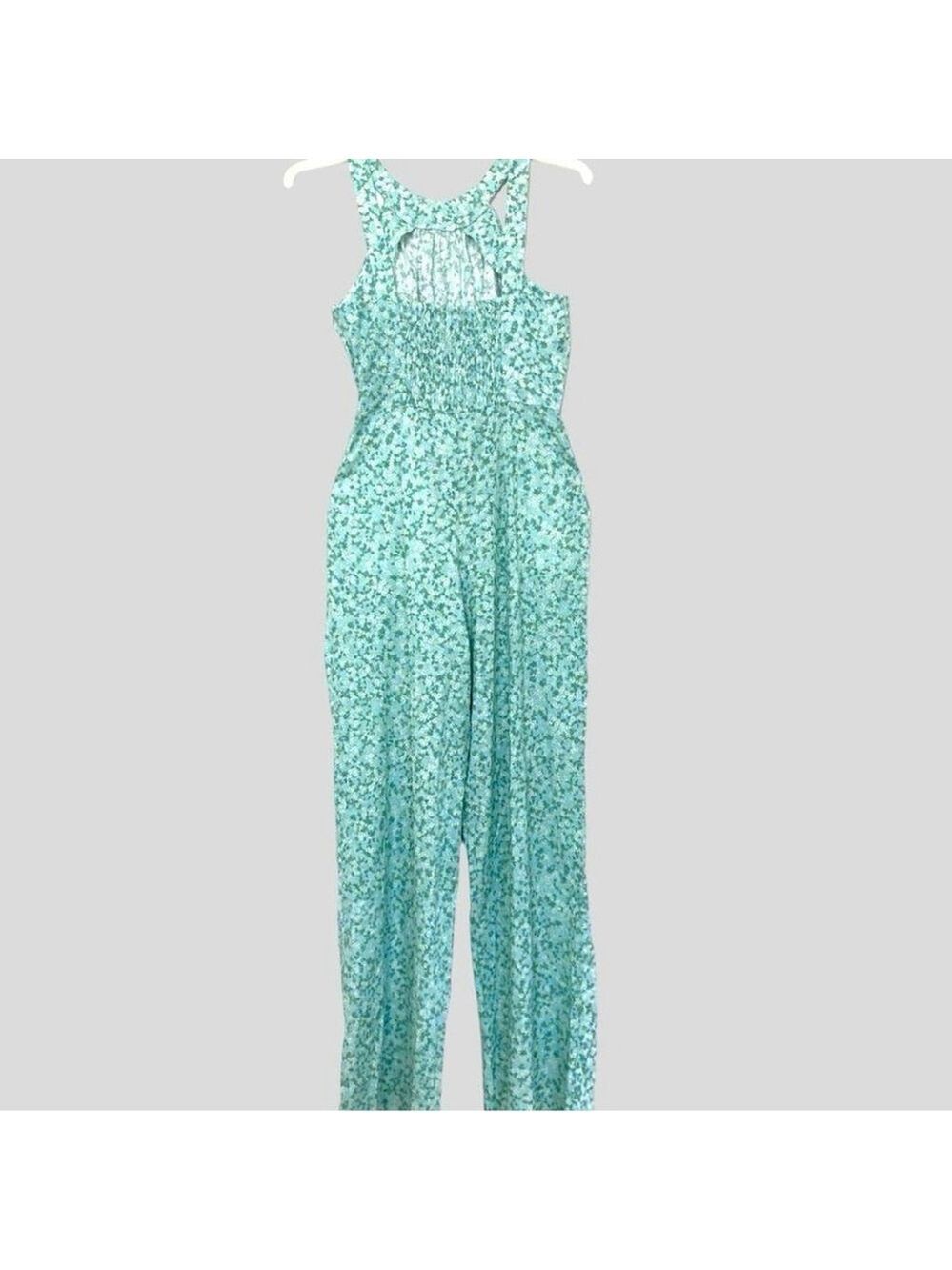 ZARA Women's Wide Leg Jumpsuit Sz. M Ditsy Floral Wide Straps Pockets - Picture 3 of 8